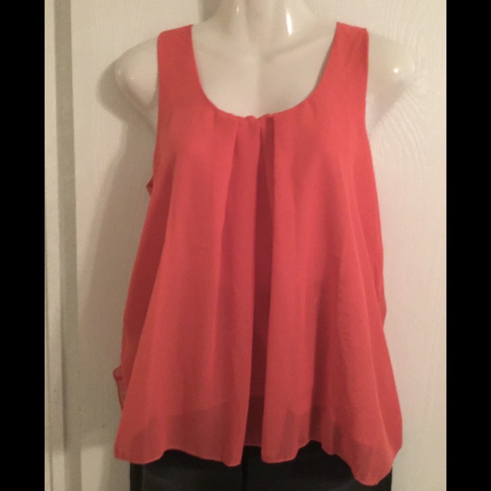 Body Central orange sheer sleeveless top size S sleeves light weight feminine